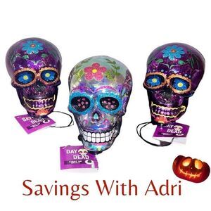 3x Halloween Decorations Day of the Dead Skeletons Lights Up